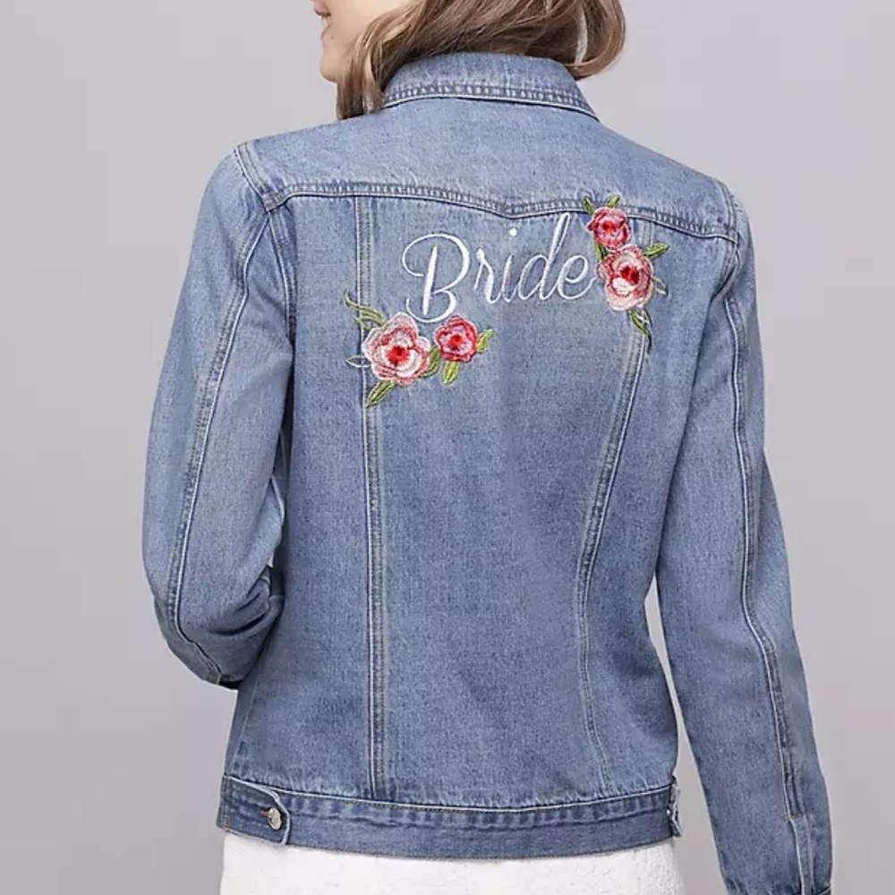 BRIDE Women’s XXL David's Bridal Embroidered Classic Blue Denim Jean Jacket EUC - Picture 9 of 16
